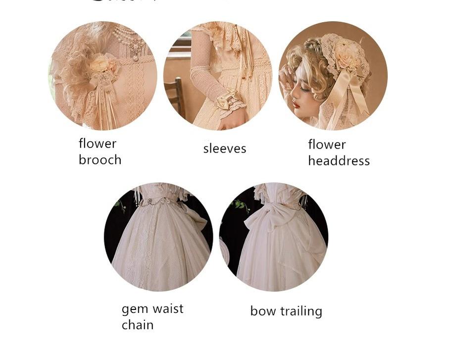 BittterSweet - Vintage Lolita OP Dress Old School Lace Long Dress Flower ball headpiece S