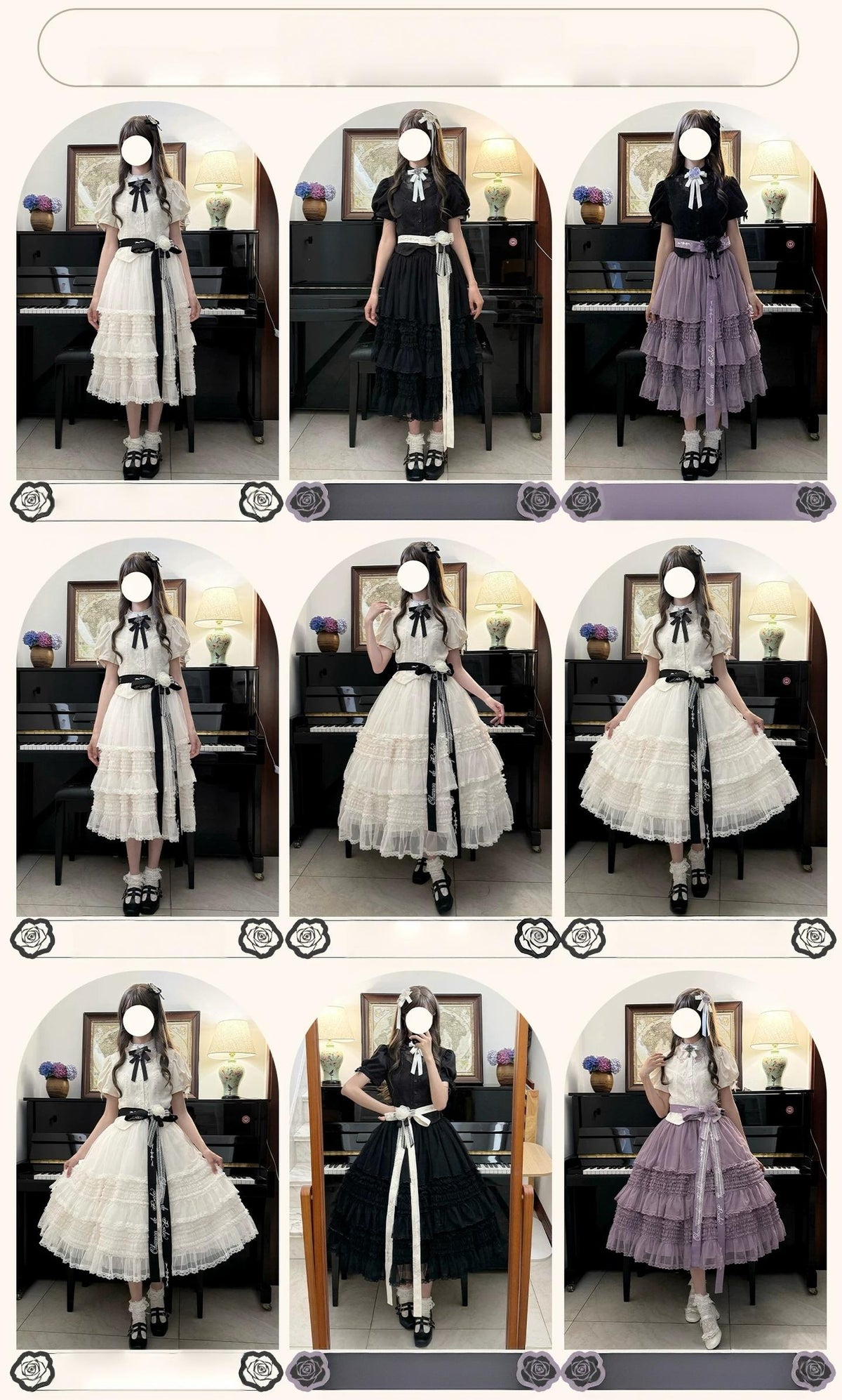 Glass Floral Garden - Classic Lolita Blouse and SK Set, Butterfly Embroidered 45978:870308