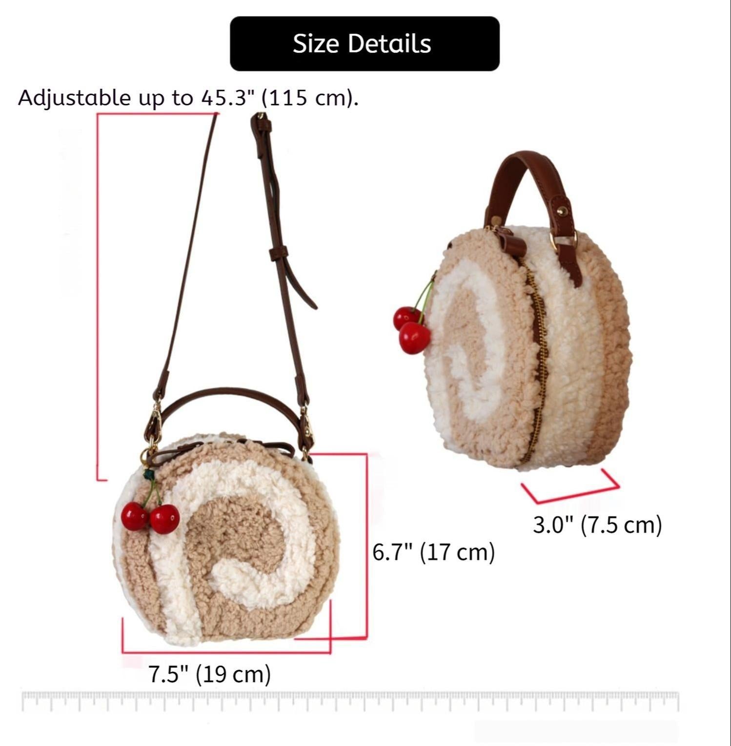 LovelyLota - Little Swiss Roll - Cute Plush Lolita Bag, Adjustable Crossbody Strap