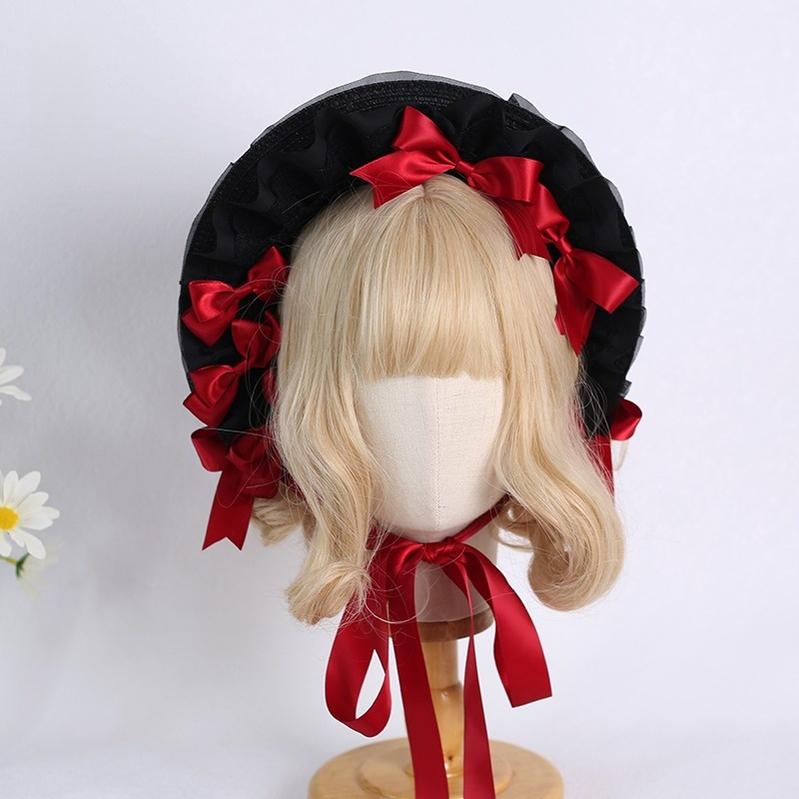 Xiaogui - Classic Lolita Lace Bonnet Hat, Detachable Bows 44226:799736