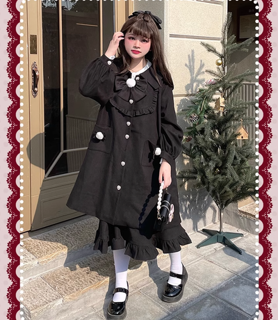 Yingtang~Christmas Lolita Coat Plus Size Lolita Long Overcoat XL black 