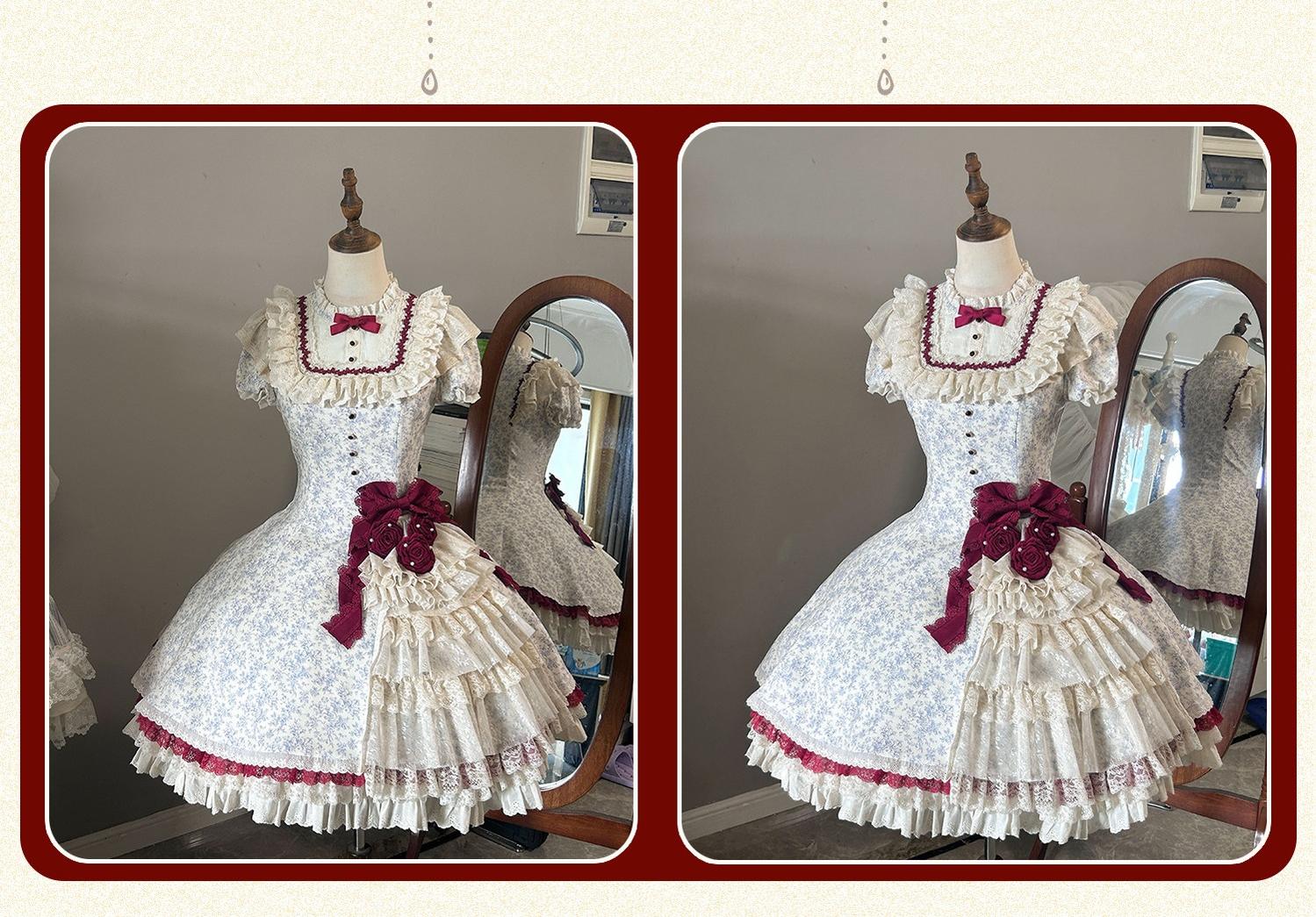 Miss Bula - Cotton Old School Lolita Floral Print OP Dress