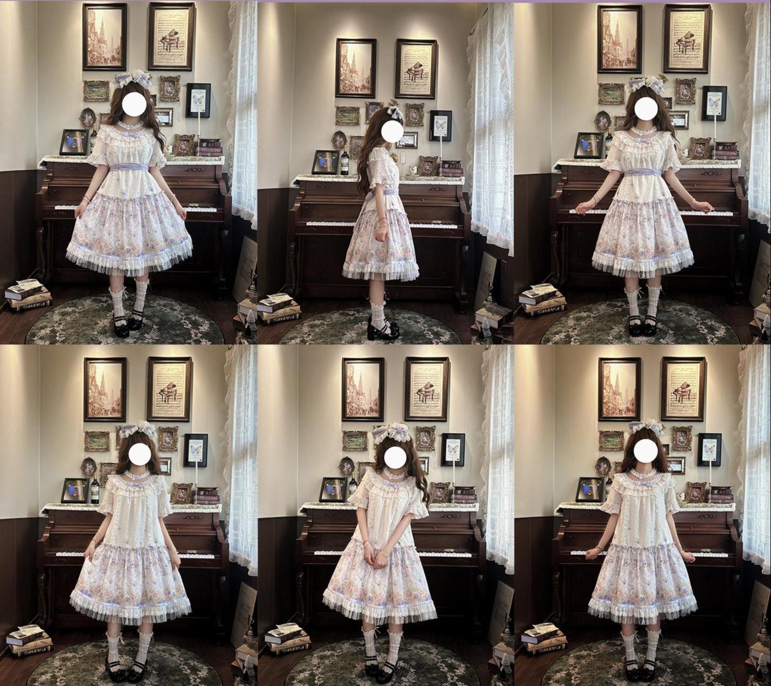 Yuri's Garden - Classic Floral Printed Lolita Dress with Lace 45541:852349