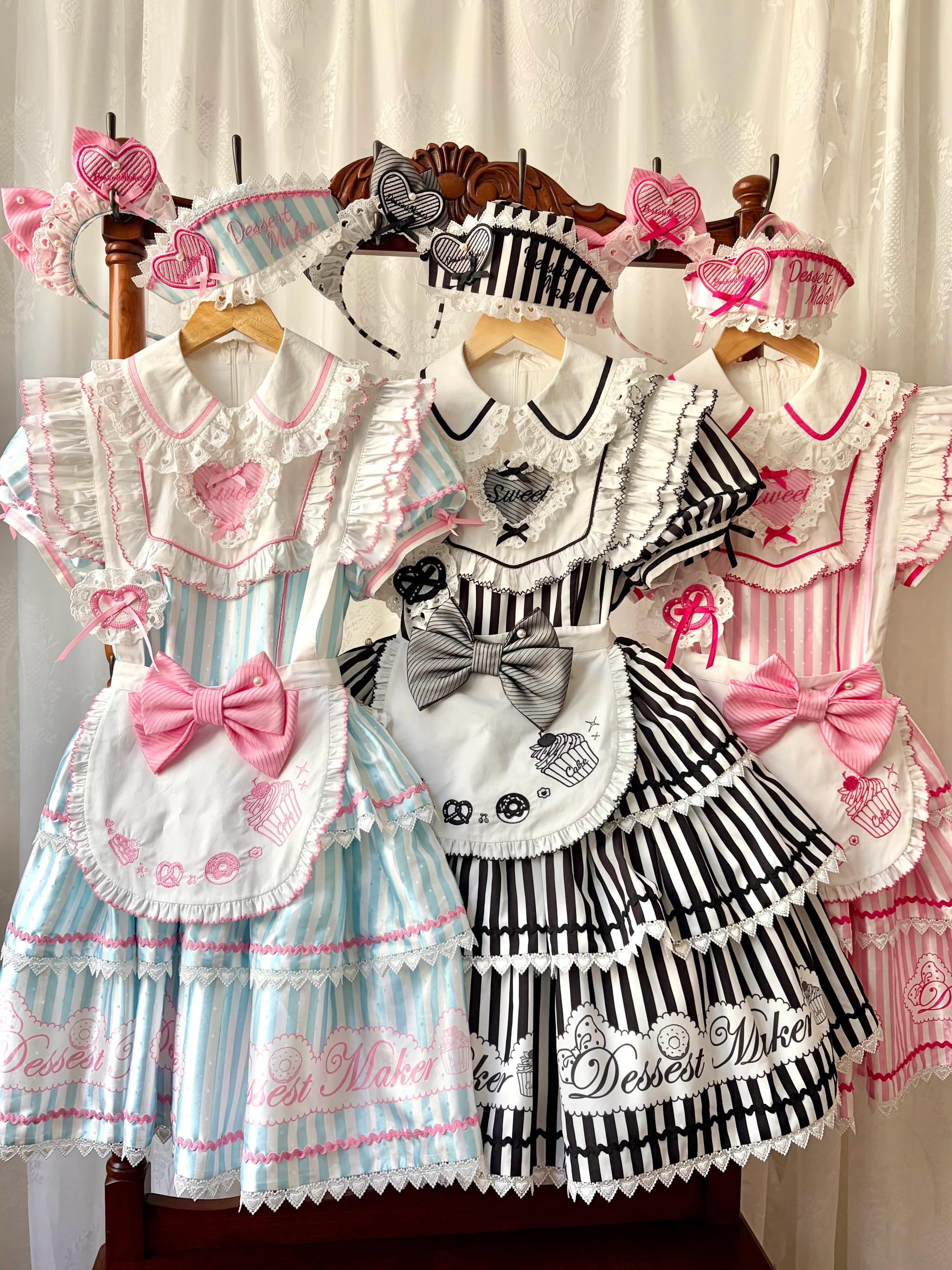 Sweet Butler - Maid Lolita Striped OP Dress, Embroidered Collar 45379:851131