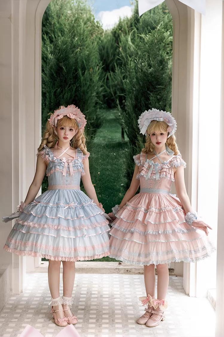 The Seventh Doll - Summer Evening Banquet - Sweet Lolita JSK with Tiered Ruffle Design and Hat 42722:750903