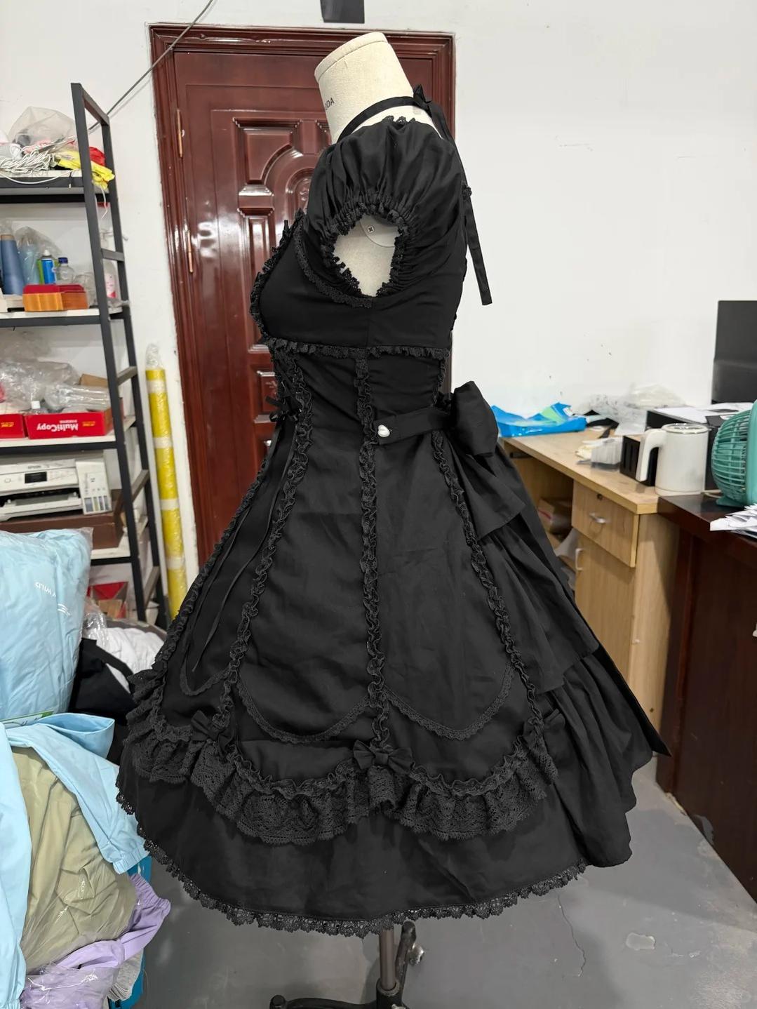 Cotton Old School Lolita Lace OP Dress, Three-tiered Back