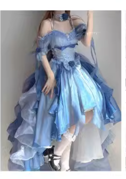 Meowing and fruity - Elegant Lolita Gradient Dark Blue Prom Dress Set