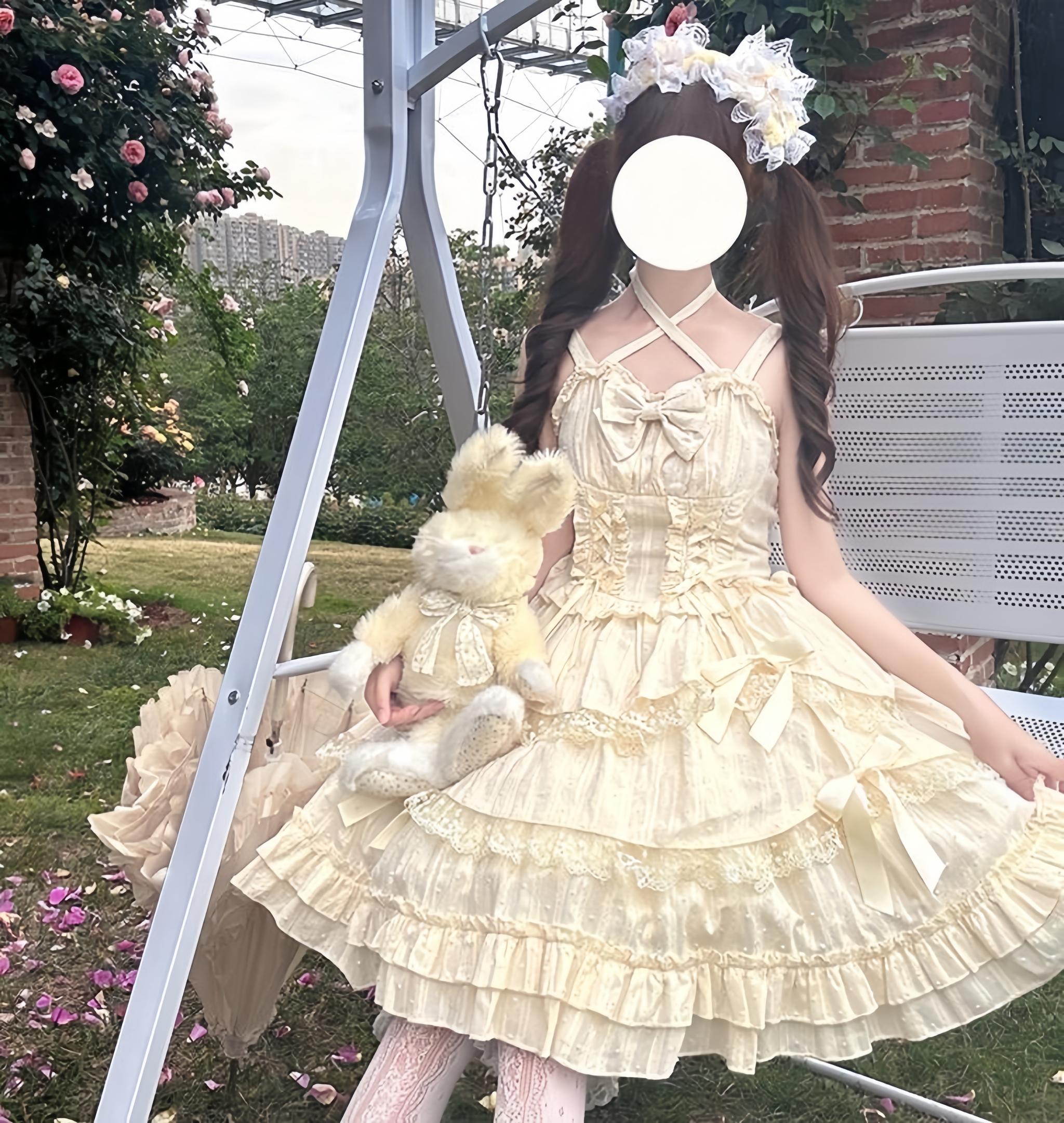 Miss Pearl - Halter Neck Sweet Lolita JSK Dress, Tiered Skirt