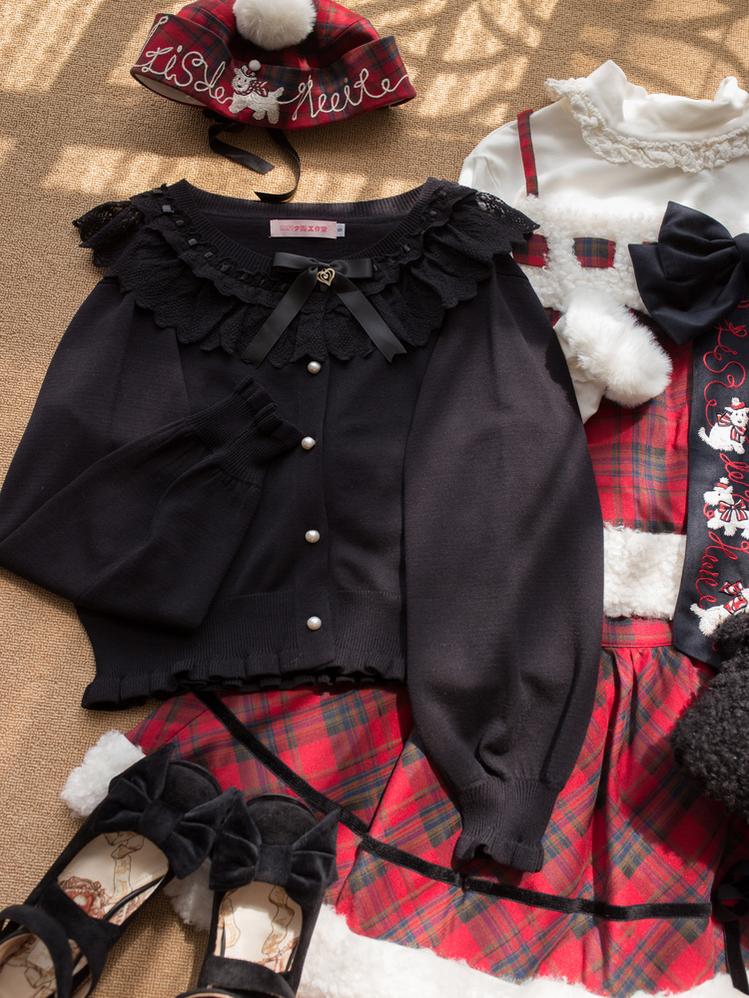 MIST - Graceful Dream - Retro Kawaii Lolita Sweater Cardigan, Ruffled Lace Neckline 43729:783974