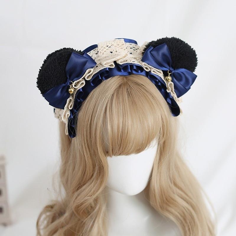 Xiaogui - Sweet Lolita KC With Bear Ear and Removable Bell Black Bear Ears (Dark Blue Bow)