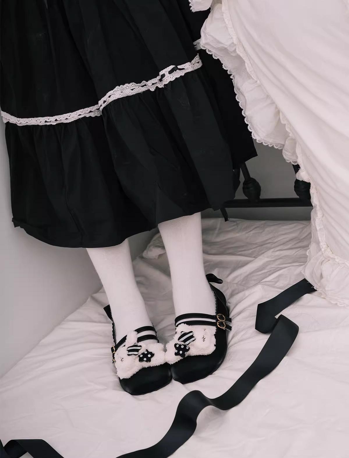 Sheep Puff - Mimitty Rabbit - Kawaii Lolita Low Heel Shoes Plush Bunny Spring Lolita Shoes