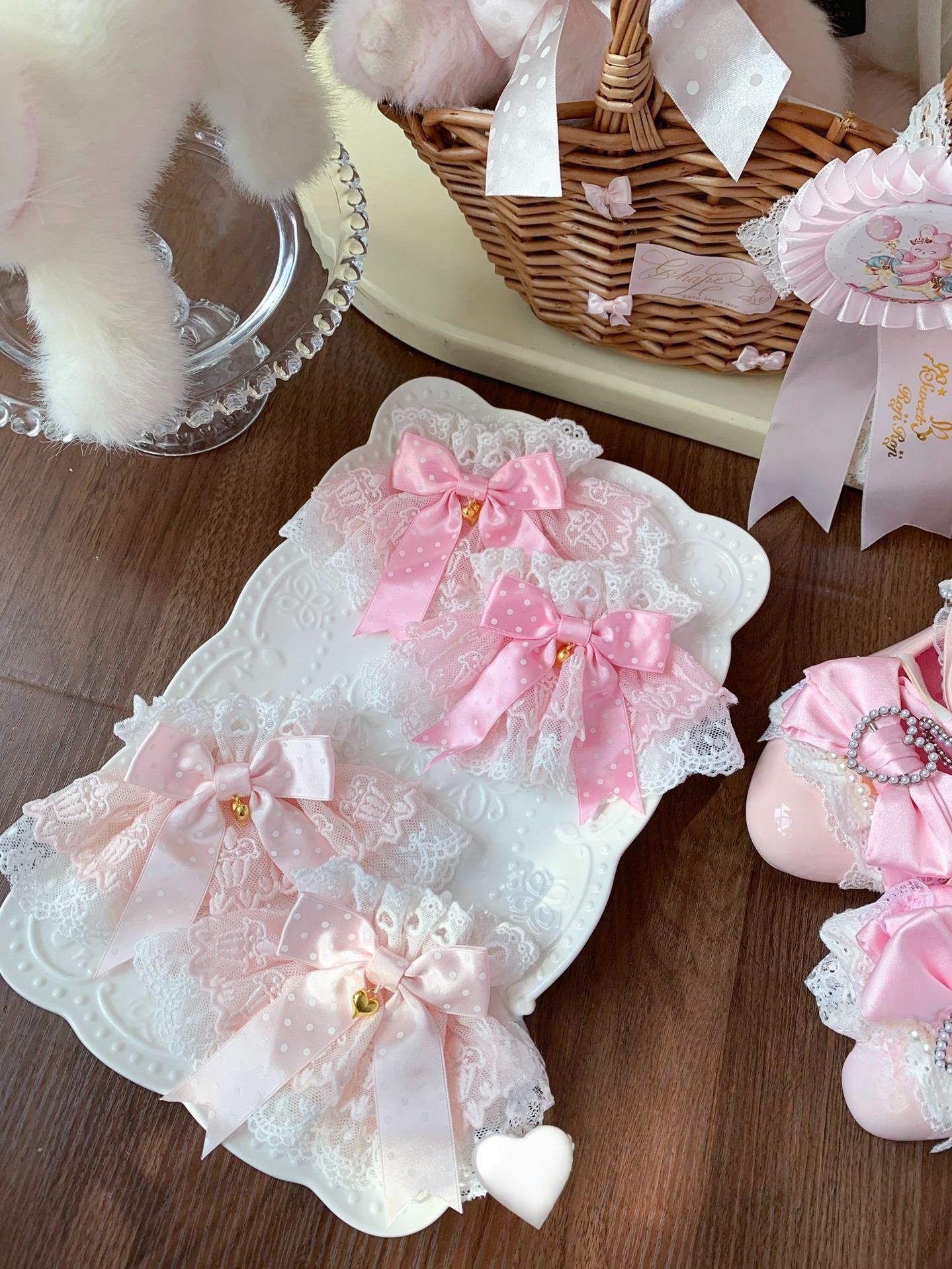 Sweet Lolita Lace Cuffs, Polka Dot Bow 44344:808755