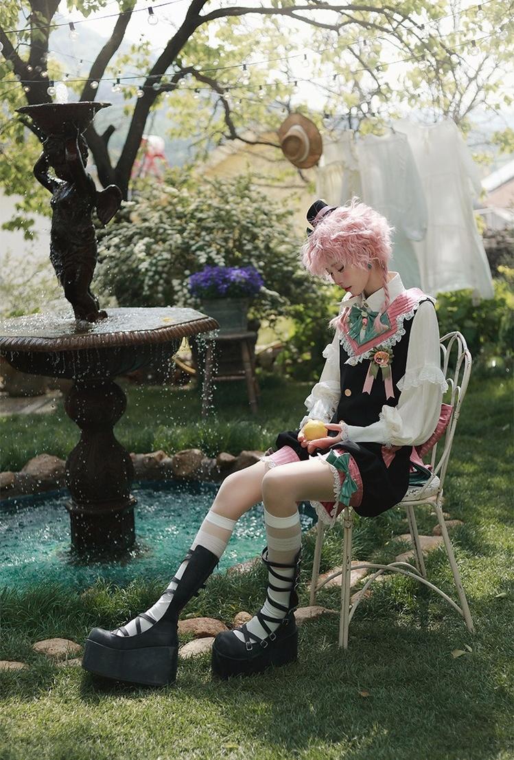 CastleToo - Candy Shop - Ouji Lolita Vest Outfit With Patchwork Design/Bow Details