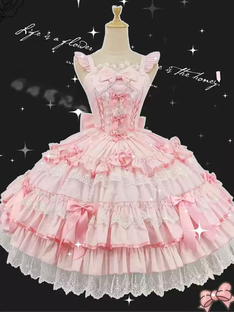ZhiJinYuan - Love Notebook - Old School Lolita JSK Vintage Doll Tiered Dress Pink S