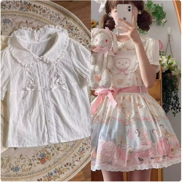 MeowMeow - Sheep Pattern Waltz Princess Lolita JSK Salopette S Salopette + white shirt