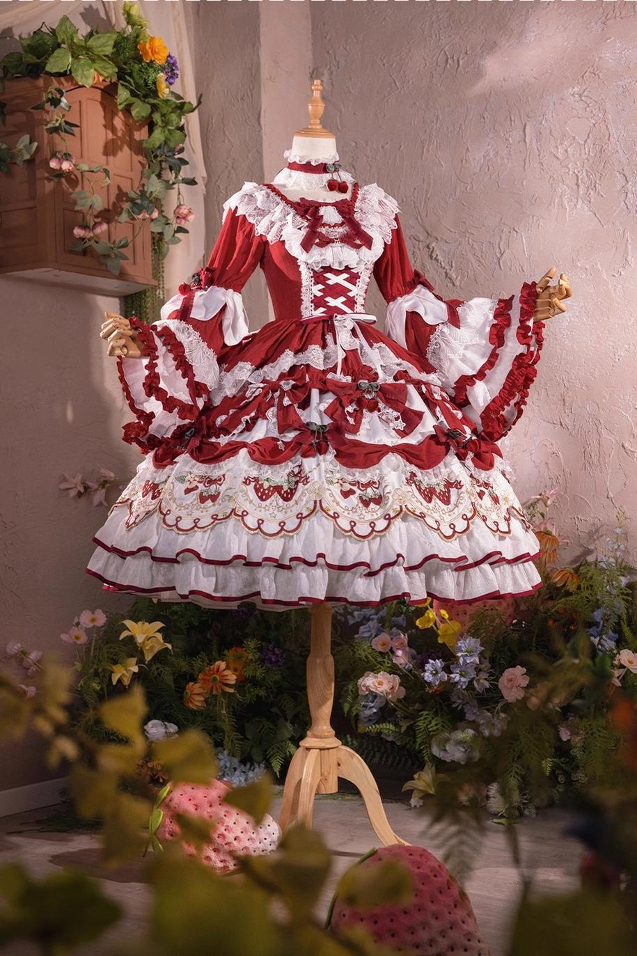 Bramble Rose - Starryberry Eden - Hime-sleeved Sweet Lolita Dress, Strawberry Embroidery 44262:801250