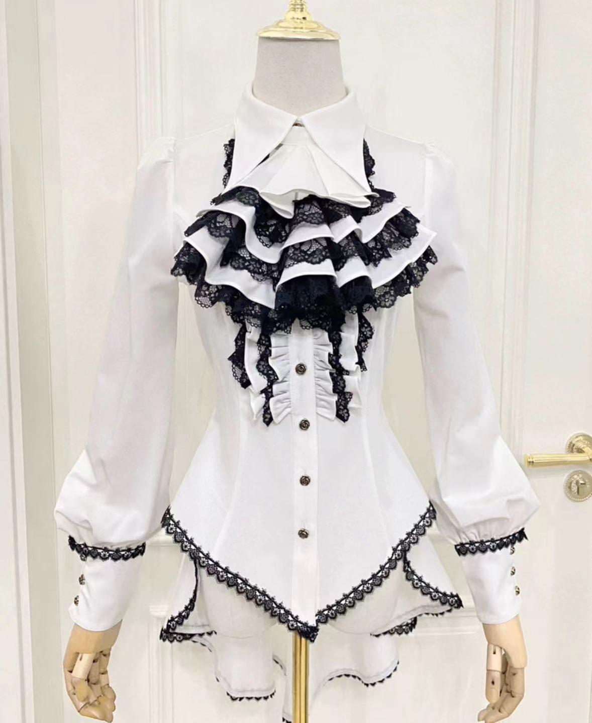 Little Dipper~Gothic Lolita Shirt Solid Color Long Sleeve Blouse   