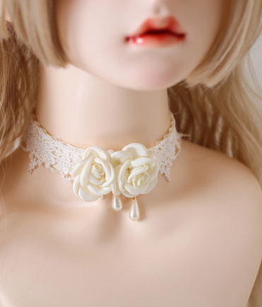 Xiaogui - Elegant Lolita Lace Camellia Necklace C version camellia drops
