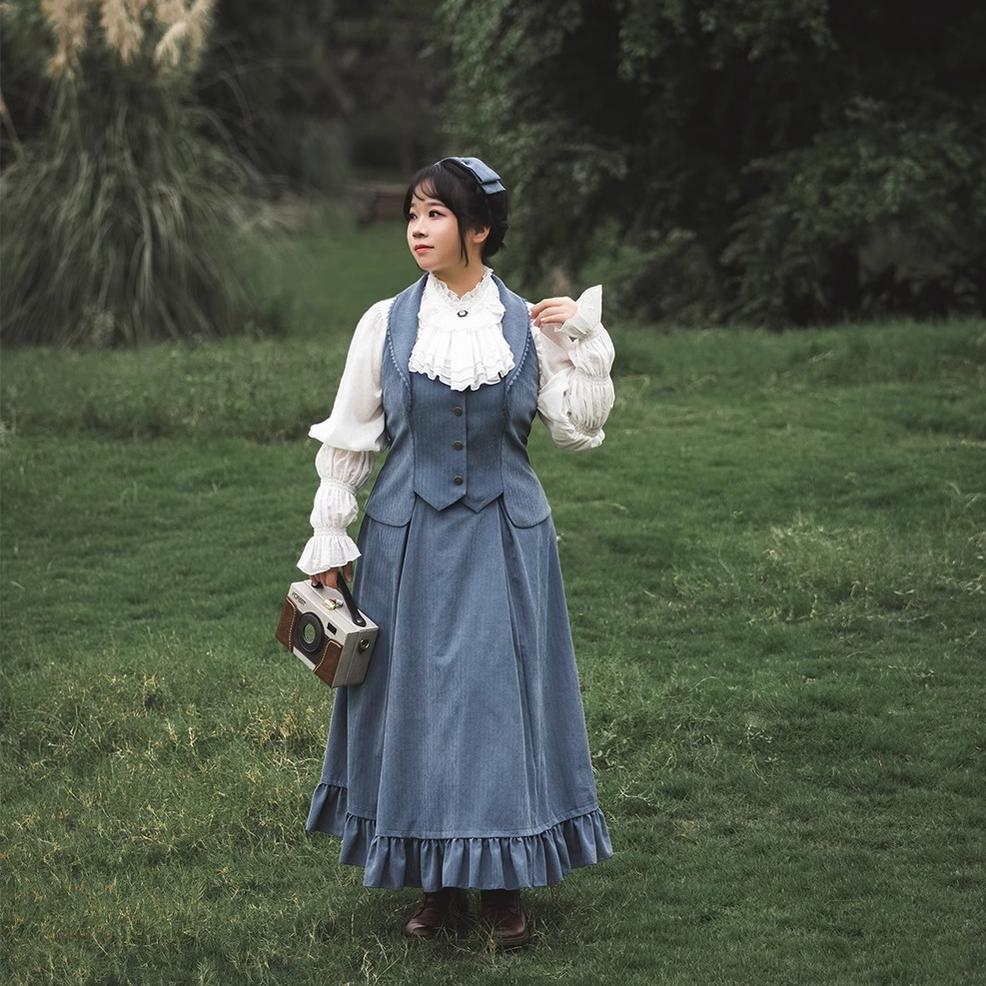 Forest Wardrobe - Misty Forest - Elegant Vintage Fishbone Lolita Long Skirt & Vest 32876:393626