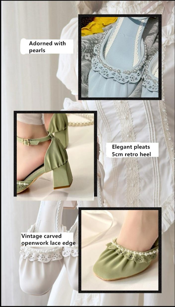 MR.Qiutian - Dance of Camellia - Elegant Lolita Chunky Shoes 5CM Heel Pearl Decoration