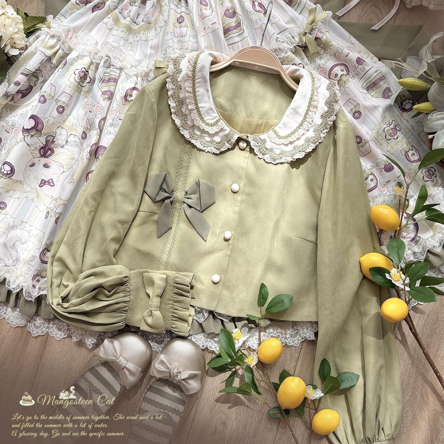 Urtto - Mangosteen Cat - Printed Country Lolita JSK, Pocketed Jacket Jacket Only S