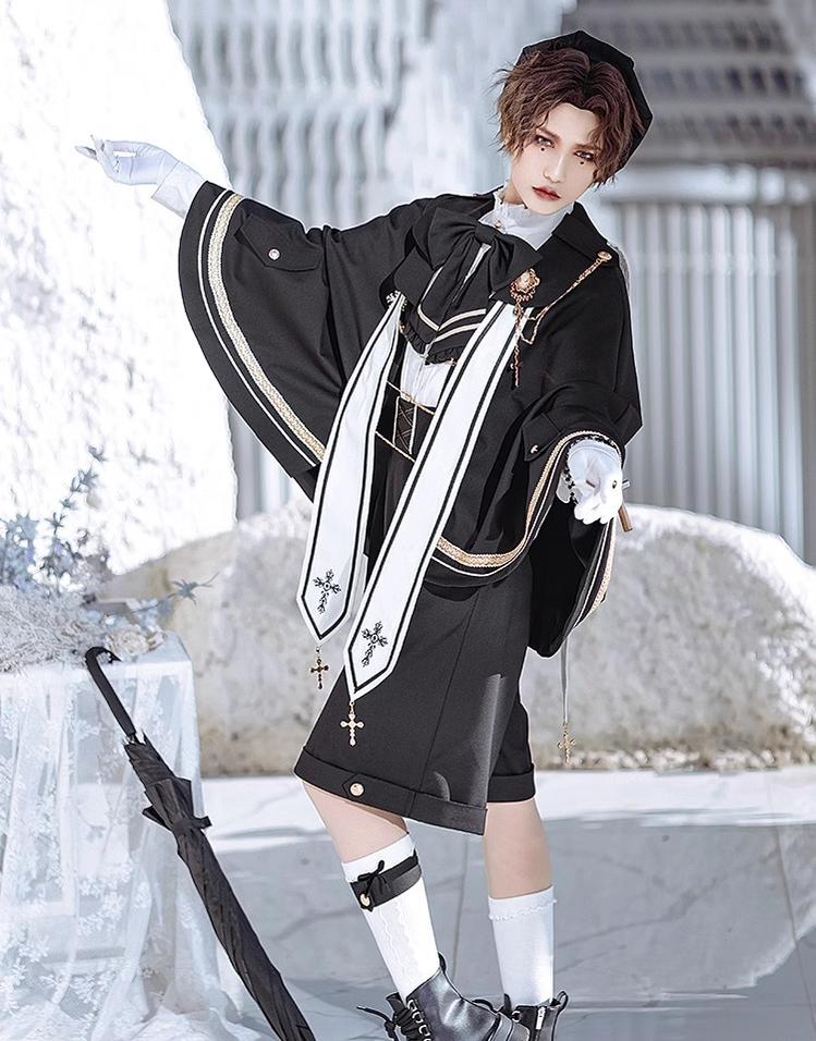 Forest Fluorescent Carps - Choir - Ouji Lolita Shorts Set Prince outfit One Size Black Ouji shorts set In stock