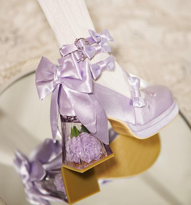 Panda Bear - Glass Floral House - Elegant Lolita Shoes,Transparent Heels with 3D Floral 44045:795313