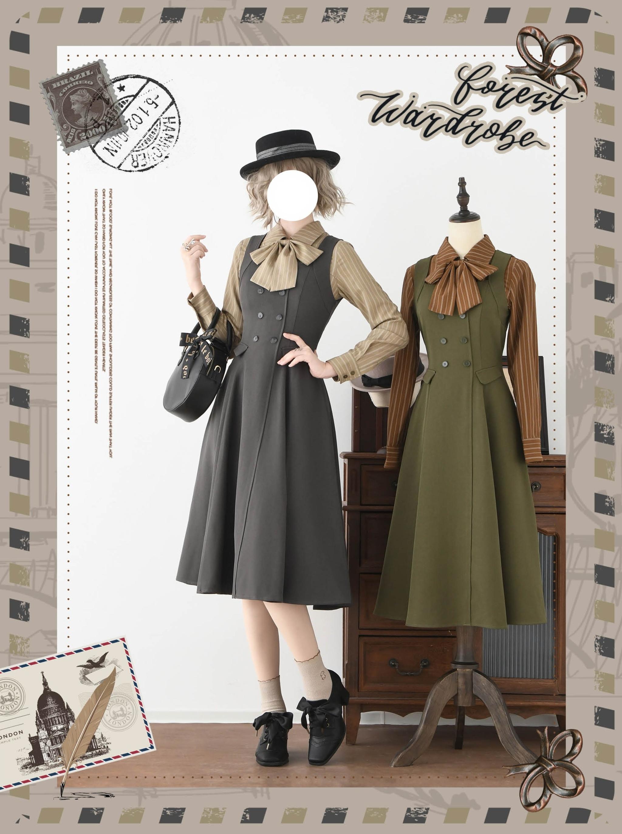 Forest Wardrobe - Forest Ode - Classic Lolita Striped Shirt, Detachable Bow Tie 44272:801806