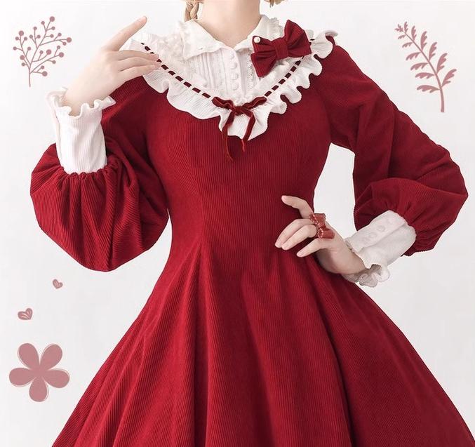Miaoplus - Winter Birch Forest - Elegant Lolita OP Dress Corduroy Long Sleeve Winter Dress
