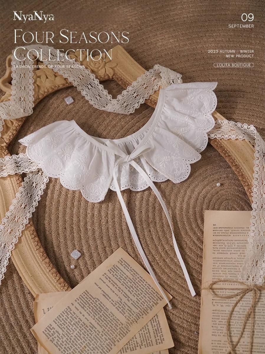 (BFM)NyaNya~Four Seasons Collection~Sweet Lolita T-shirt Summer Loose Fit Embroidered T-shirt S Bird Embroidery Fake Collar (L M S) 36754:527610