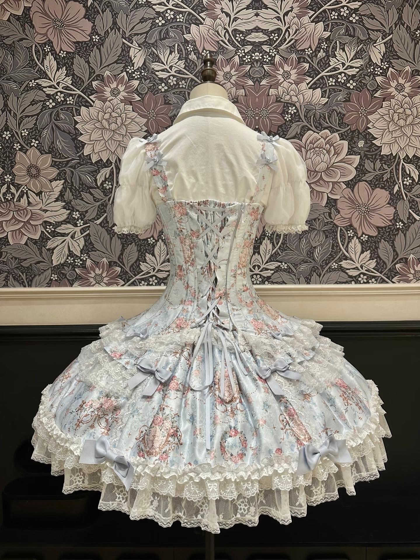 Mengfuzi - FLower in the Mirror - Old-School Lolita Bodice & SK Set, Short-Sleeved OP 44280:802293