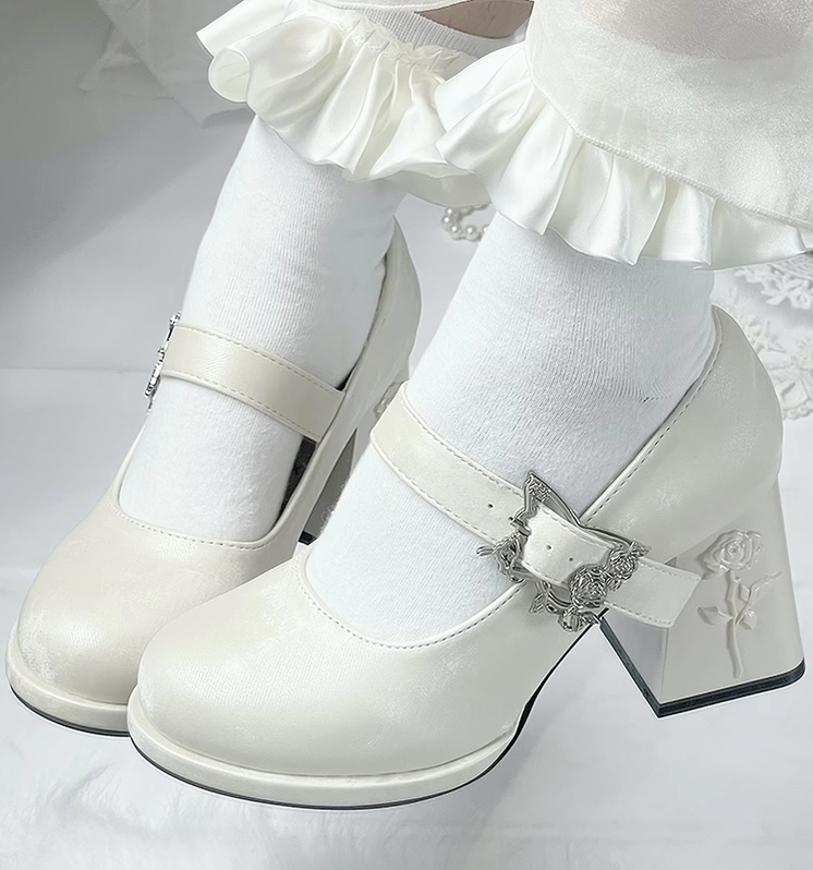 Dreamland~Wanxiang Cycle~Elegant Lolita Heel Shoes with Embossed Rose 42471:741399