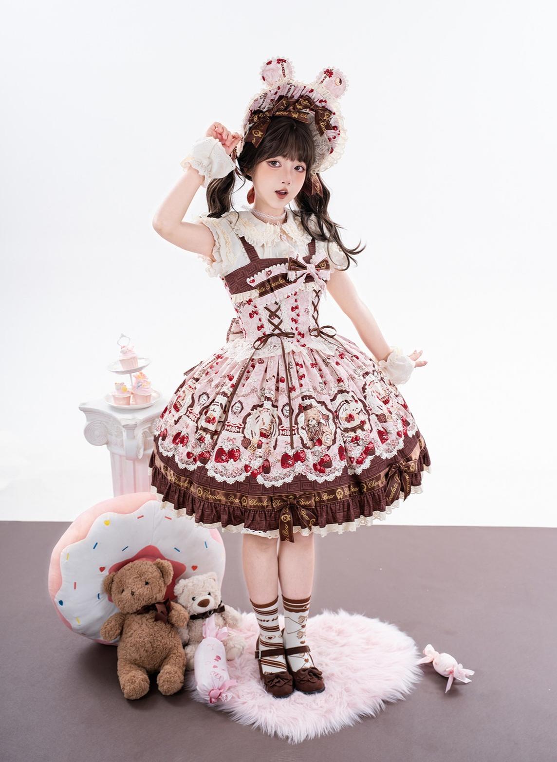 Cookie Treasure Box - Sweet Lolita Dessert Printed JSK Dress with Ribbon Bows (2XL 3XL L M S XL) 45542:851721