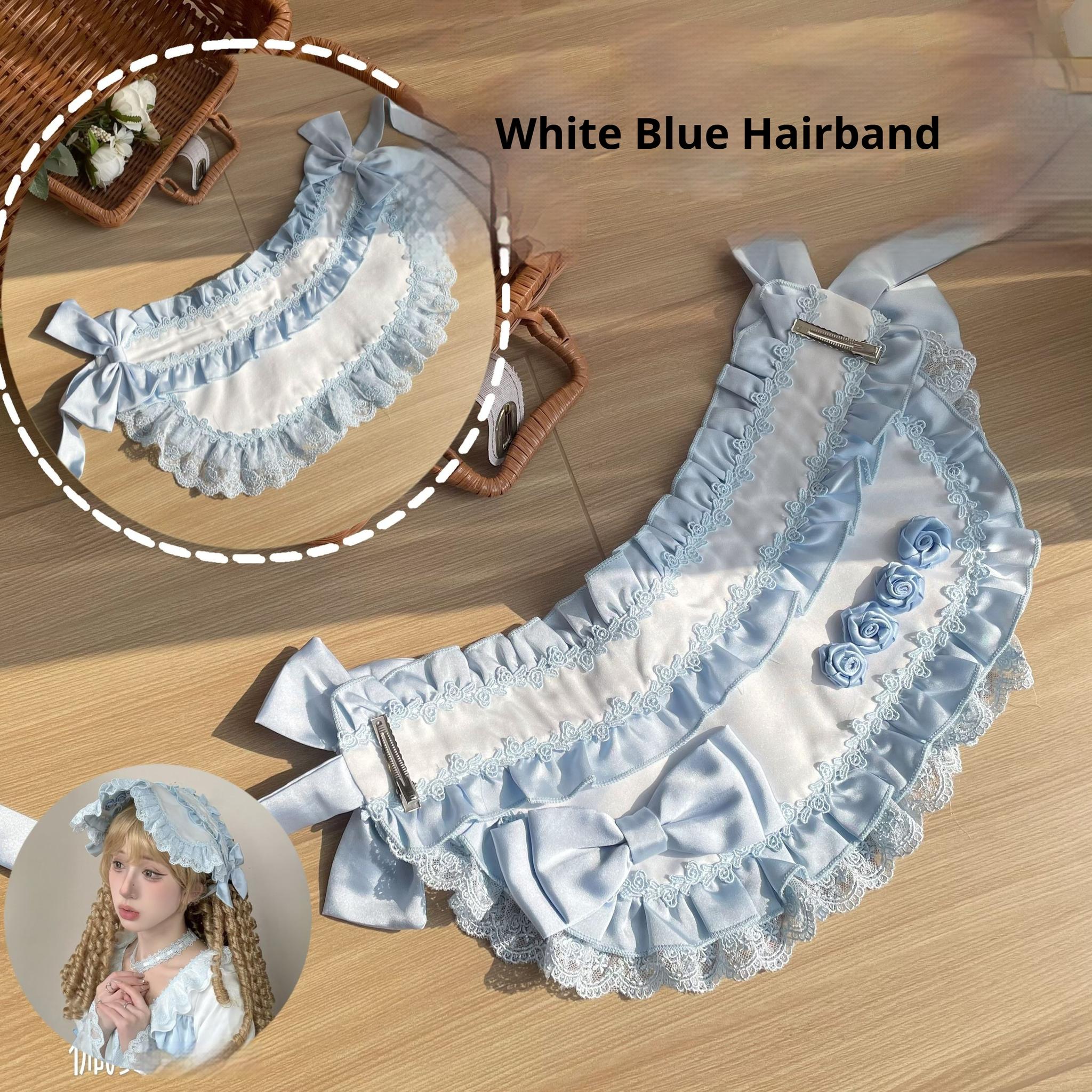 Uncle's Workshop - Stacked - Lolita Accessory Set Hairband Bow Trailing Brooch Choker White Blue Hairband Only