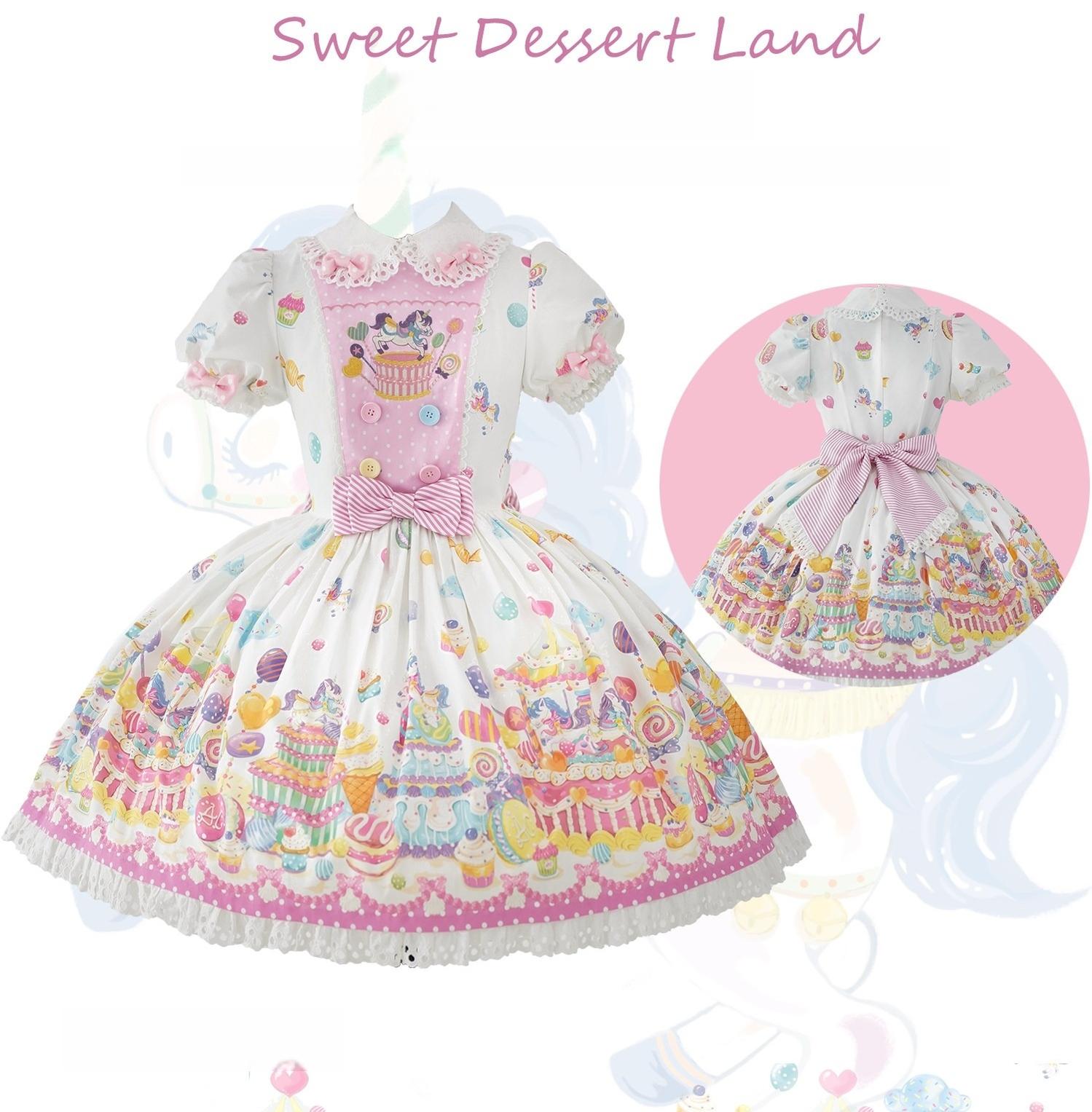 Sweet Dessert Land - Kawaii Lolita OP & JSK Dress Suit, Cake Print (L M S XL) 44542:811584