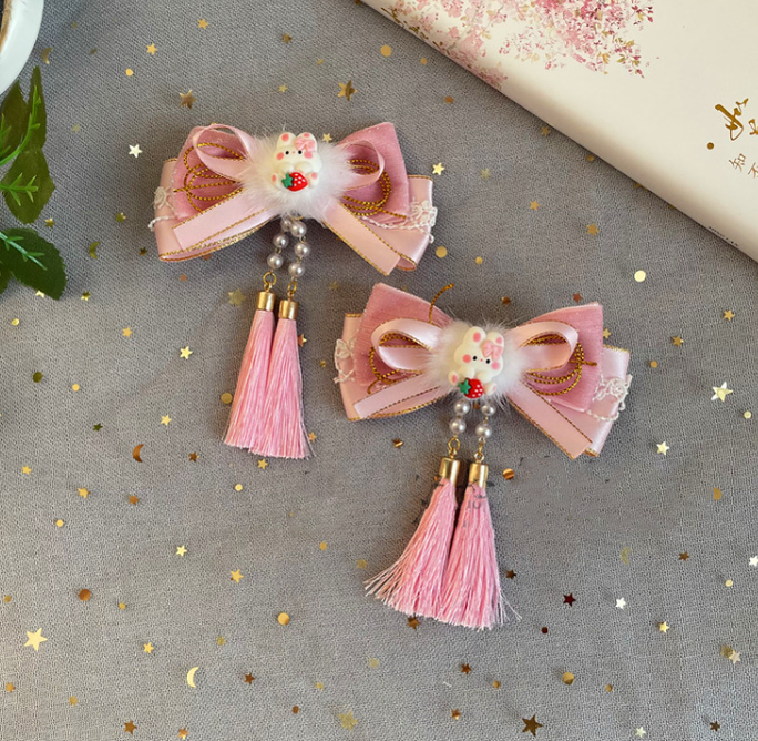 Luoluo Decoration - Han Lolita Pink Head Accessory a pair of light pink tassels hair pin