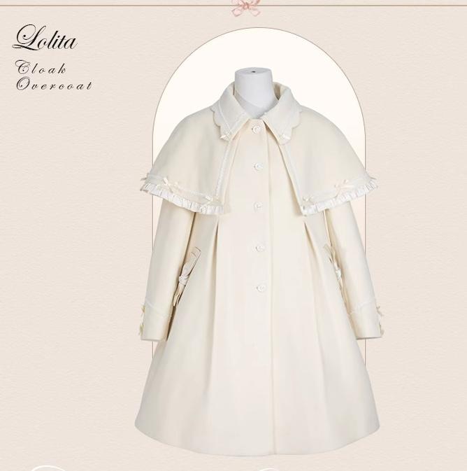 Mademoiselle Pearl - Lovely Lolita Dress OP Cloak Blouse SK Set XS Cloak Coat (Beige)