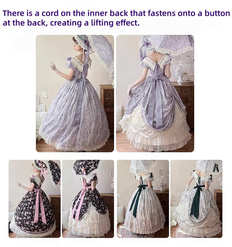 Dolota Flower Wall - Classic Lolita Floral OP Dress, Open Shoulder 44485:811279