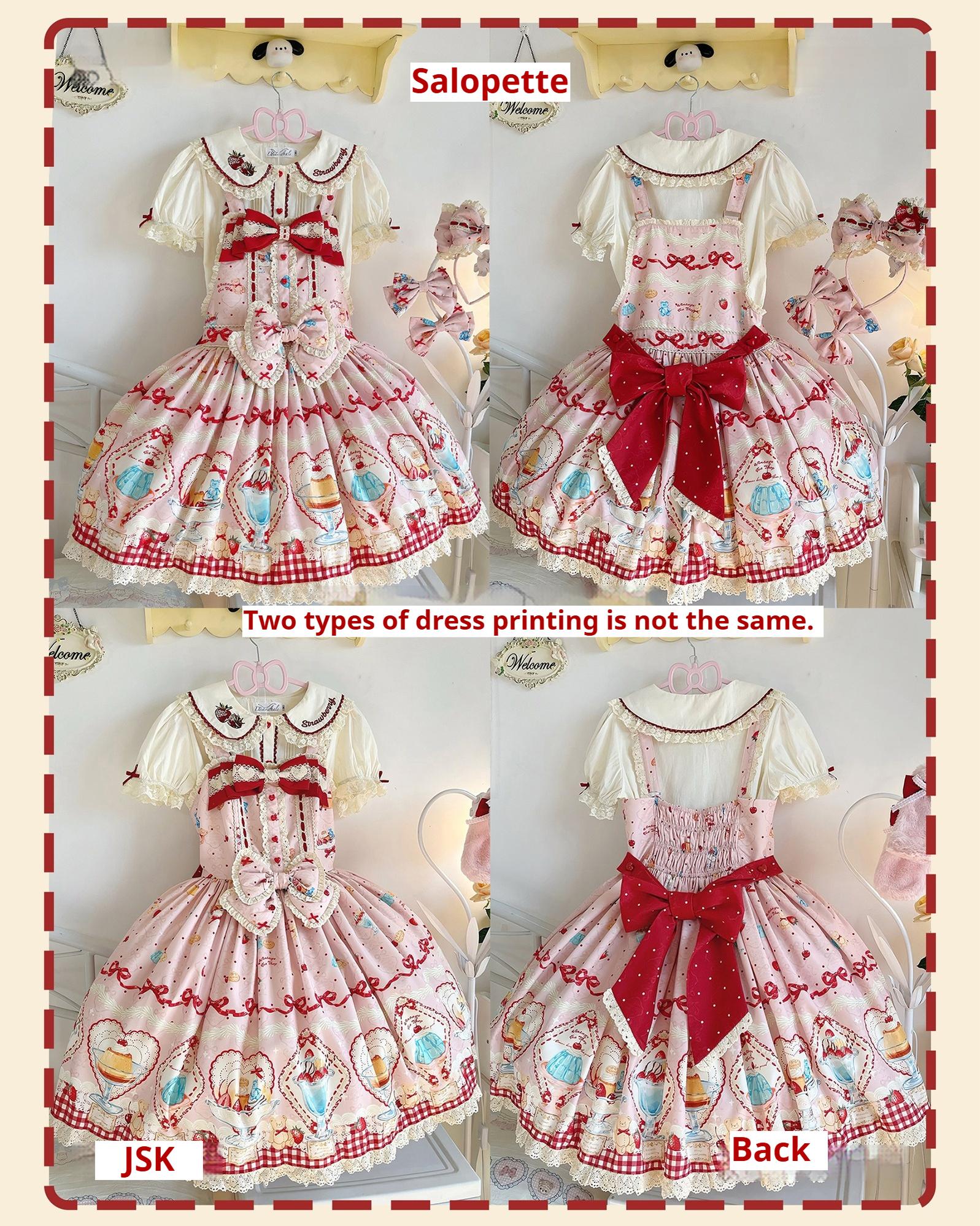 DreamWhale - Showa Dessert Showcase - Kawaii Lolita Dress Suit Pudding-Inspired JSK/Salopette 43200:771635