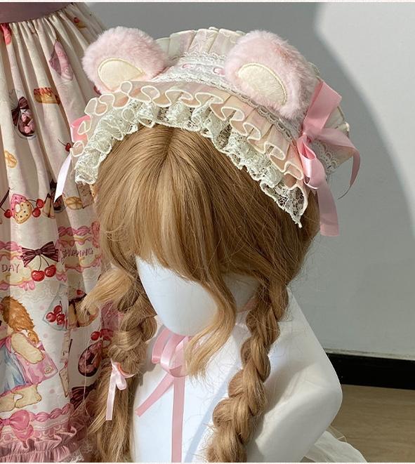Full Sugar Bakery - Sweet Lolita Puppy Dessert Print OP Dress with Bows Hairband Only (one size / choose M) S