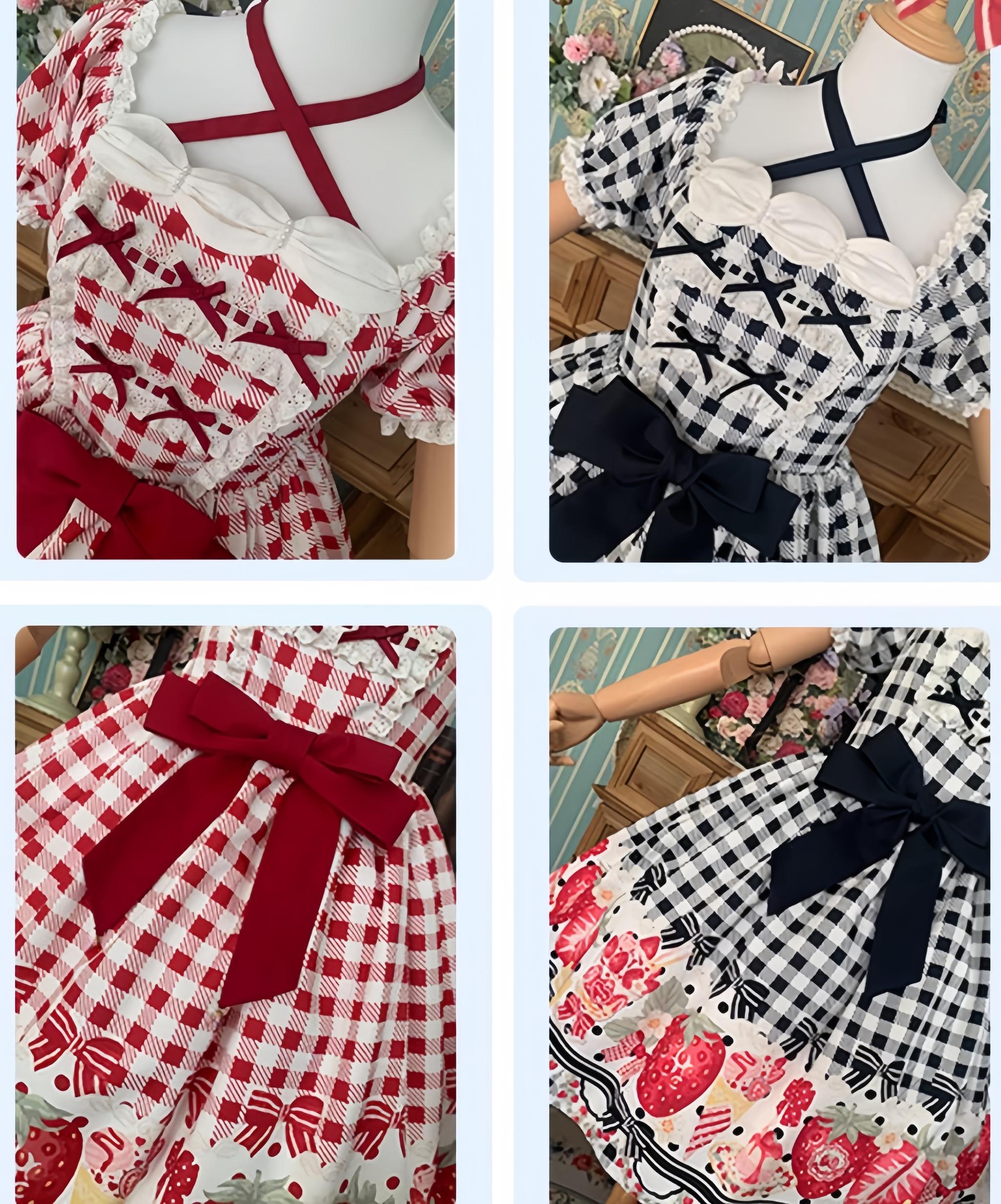 Chubby Cat Diary - Gingham Strawberry - Plus Size Country Lolita OP Dress