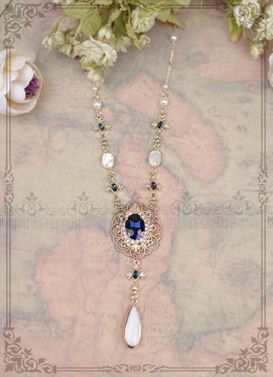 Classic Lolita Necklace & Earrings, Artificial Pearl Rhinestone Necklace
