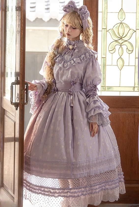 Forvever Purple - Purple Classic Lolita OP, Boning Corset (L M S) 44357:806182