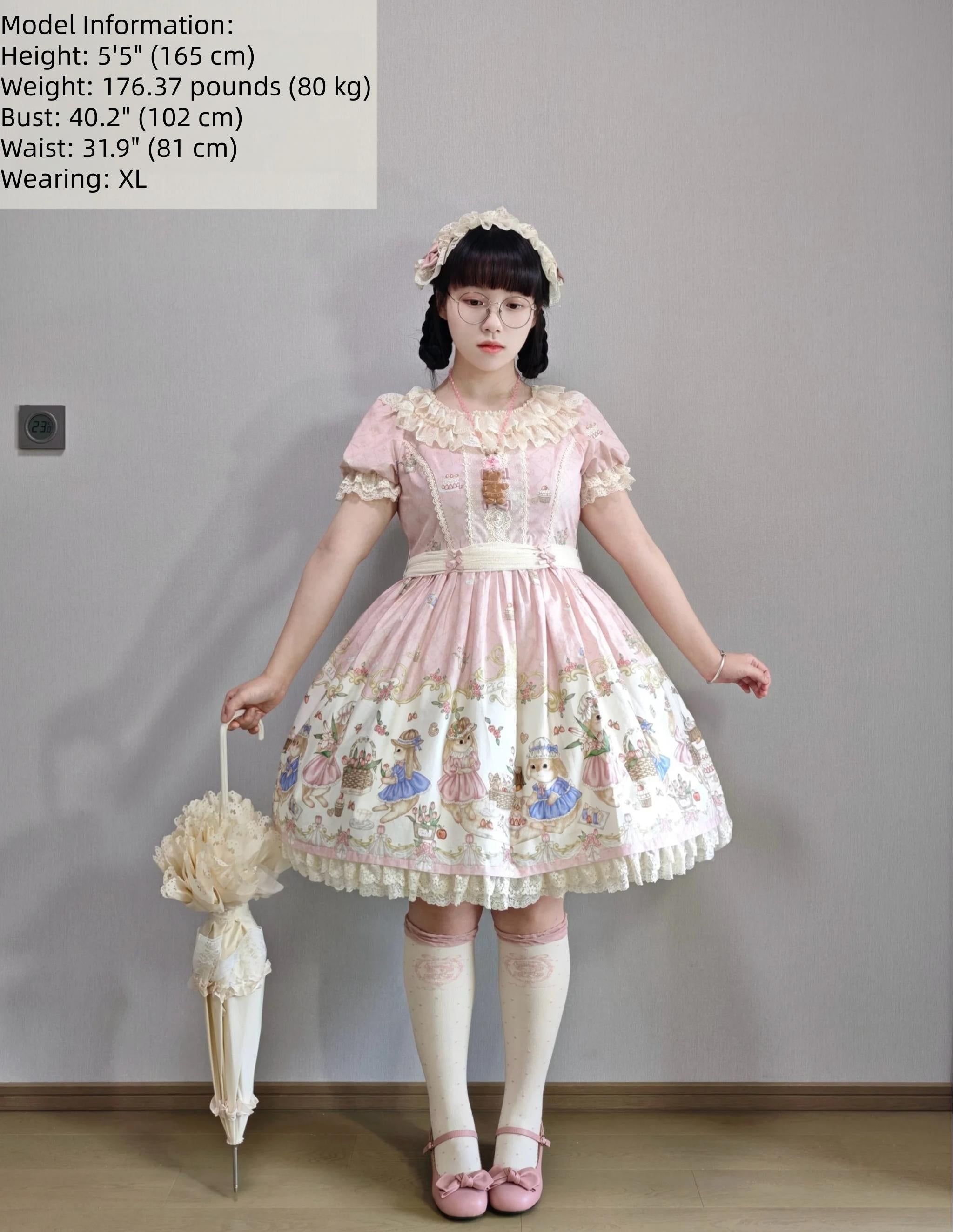 Picnic Bunny - Cotton Daily Doll-like Lolita OP Dress, Bunny Print 45670:858023