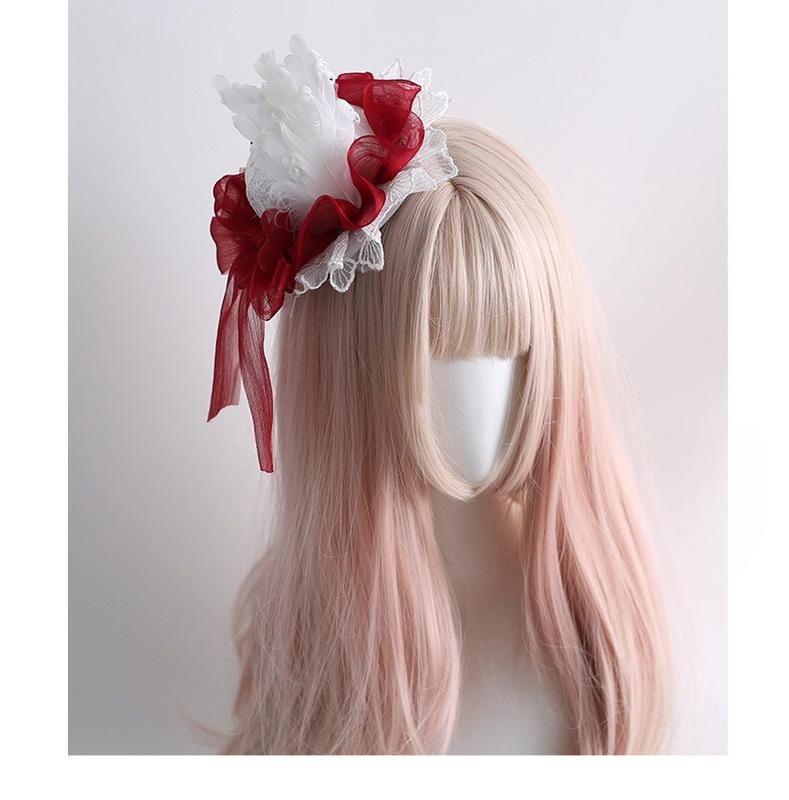 Xiaogui - Christmas Color Lolita Headdress Red and White Feather Accessory Top hat only