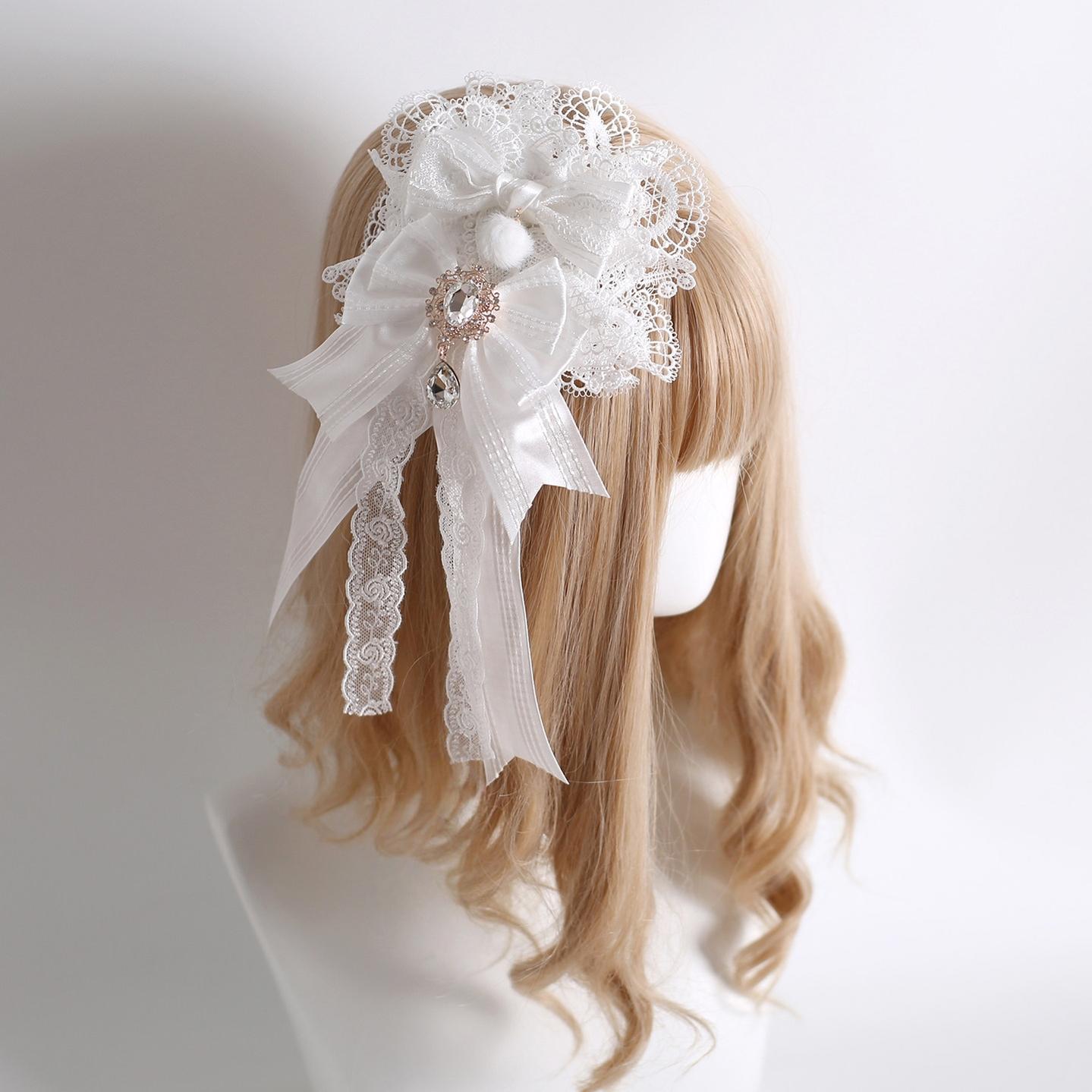 Sweet Lolita Headdress, Lace & Bow 2-in-1 Hanamaru Brooch (with fixed clip and pin)