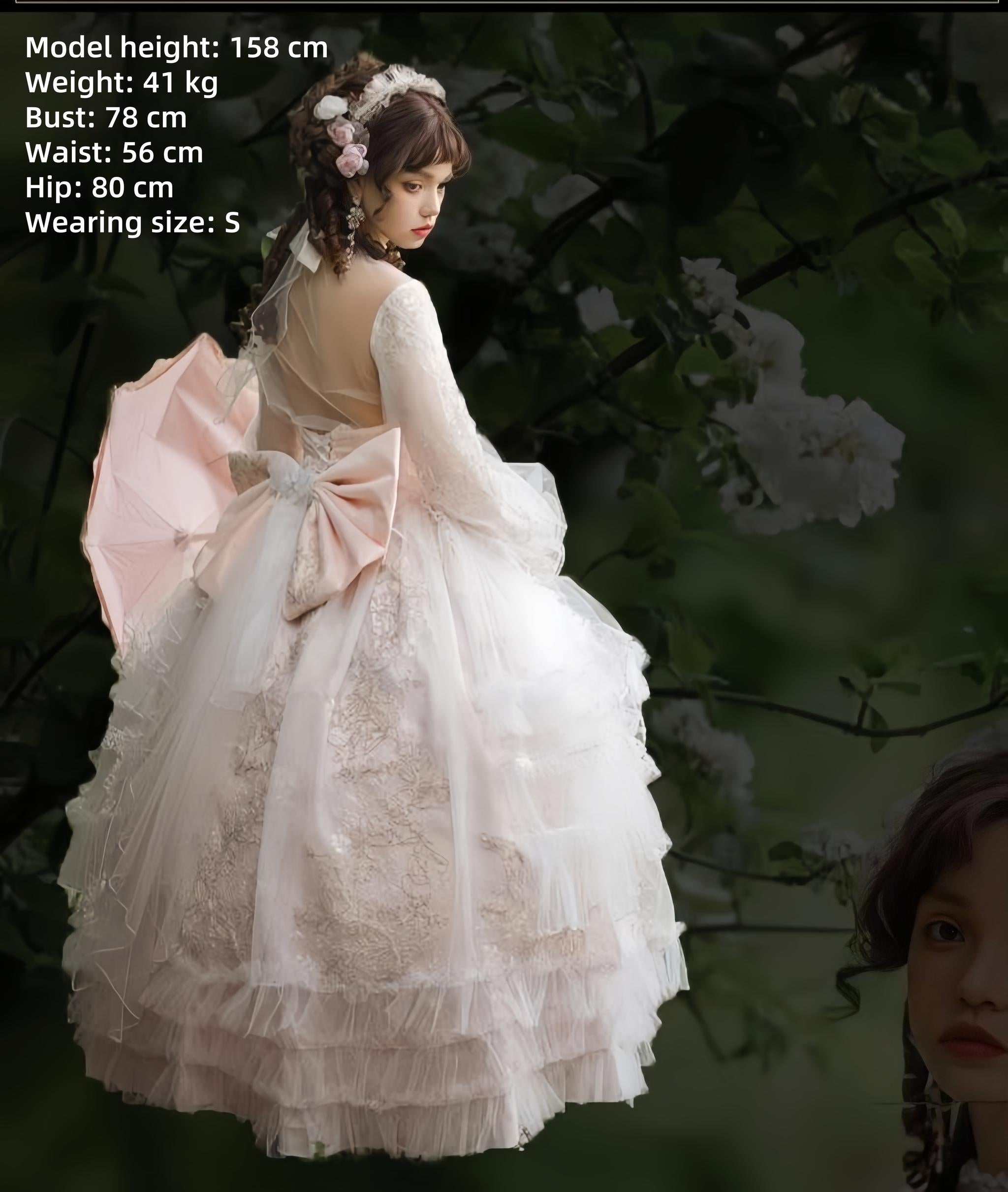 Daydream Whisper - Endless Summer - Bridal Wedding Lolita JSK Open-Back Dress Pink - embroidered trailing only (One Size/choose M) S