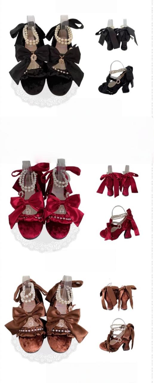 Ribbon Anthem - Gorgeous Classic Lolita Heels, Detachable Bow & Pearl 44639:815981