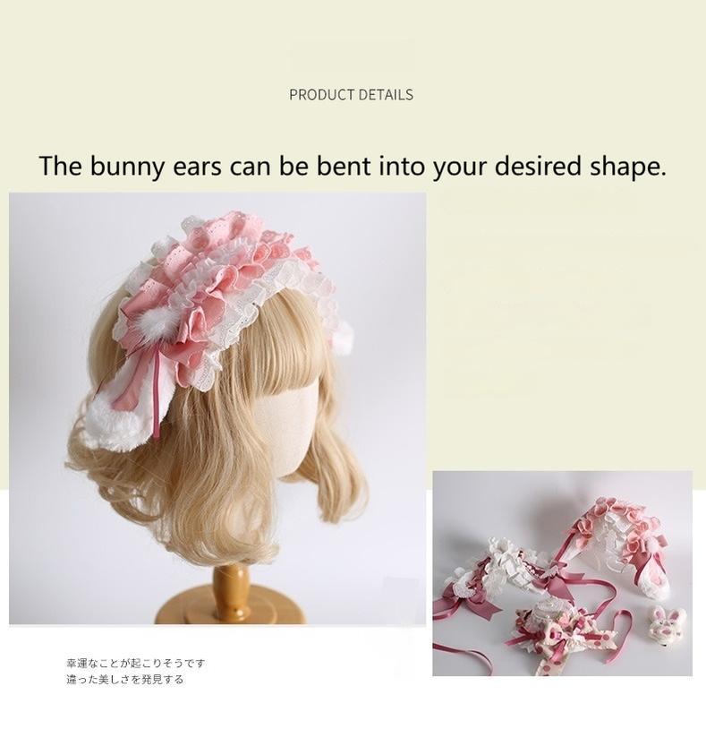 Xiaogui - Sweet Lolita Headdress Pink White Top Hat and Hairband