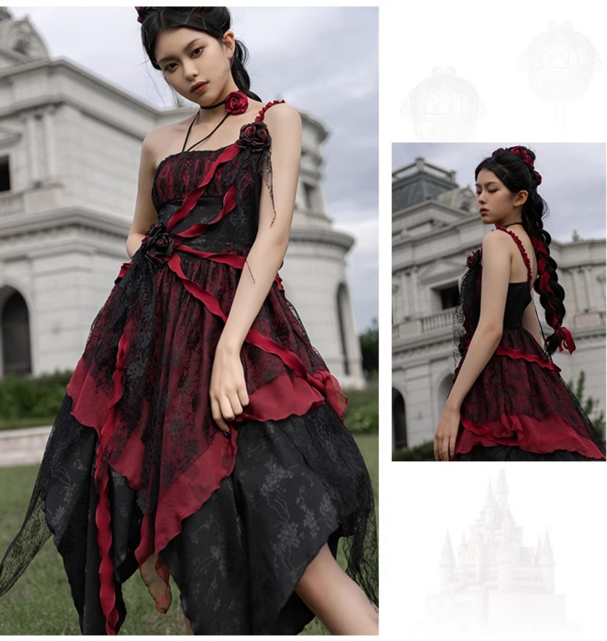With PUJI - Rose Leaf - Irregular Daily Lolita JSK Dress in Wabi-Sabi Style